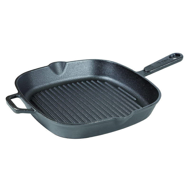 T-fal E2264074 Black 26cm Cast Iron Grill Pan with Helper Handle