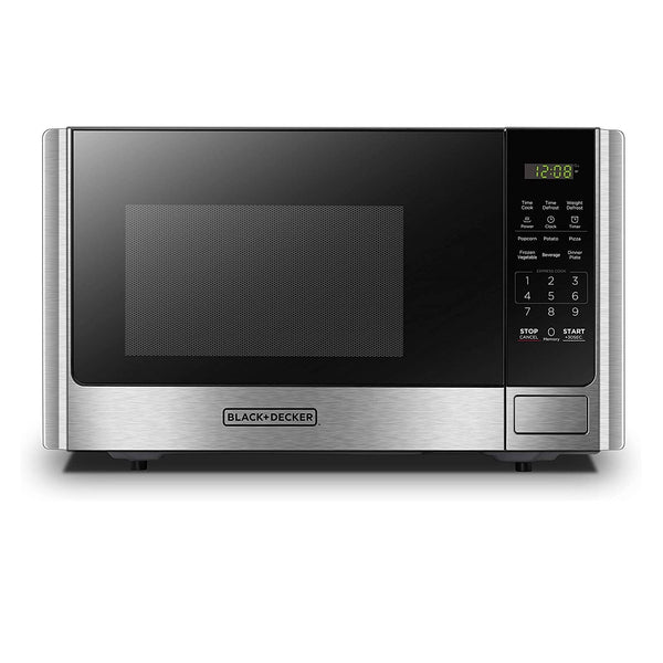 BLACK+DECKER EM925AB9 Digital Microwave Oven with Turntable Push-Button Door, Child Safety Lock, Stainless Steel, 0.9 Cu Ft