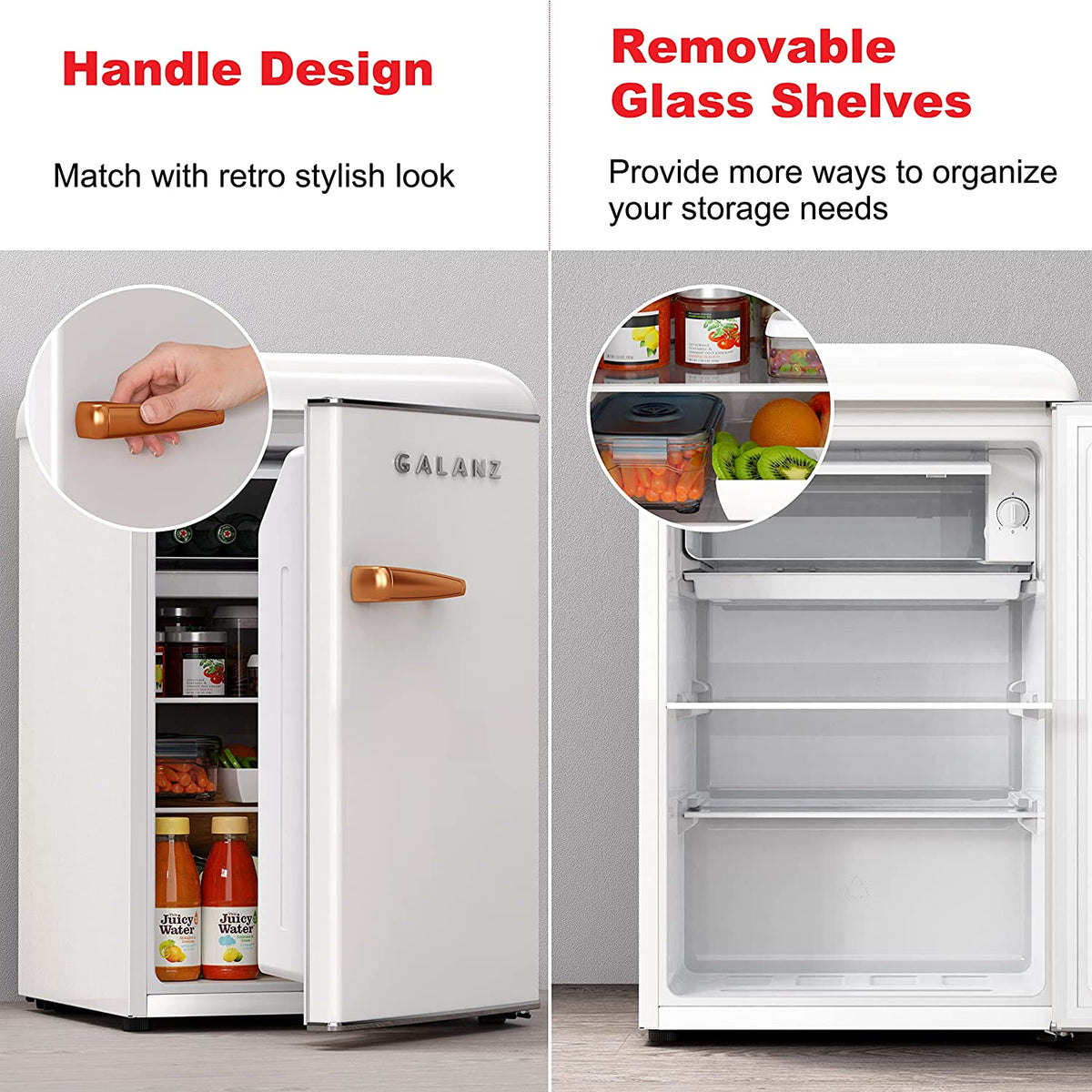 Galanz 2.5 cu. ft. White Mini Retro Refrigerator with Rose Gold Handle