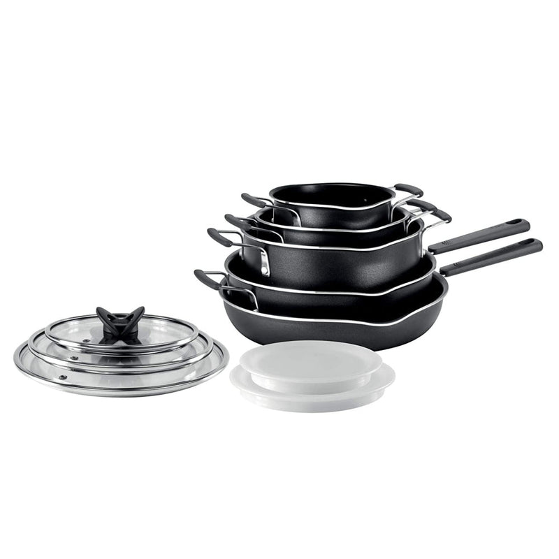 T-fal B198SA74 Stackables 10pc Non-Stick Cookware Set- "Blemished Package - Open Box NEW" with manufacturer warranty