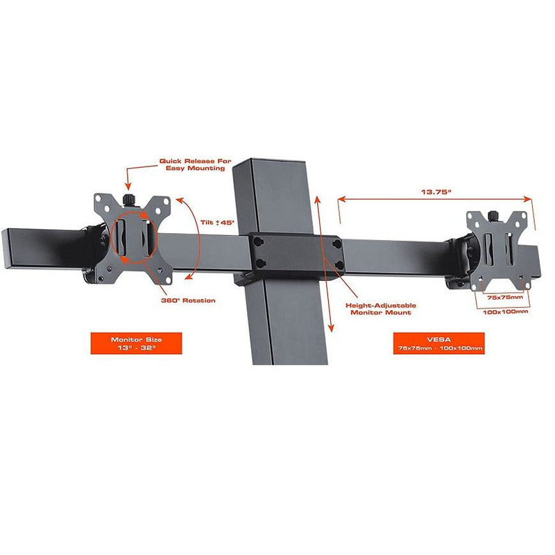 OPEN BOX - Star Ergonomics Dual Monitor Electric Sit-Stand Workstation Premium Series- SE05E2WB